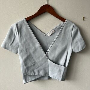 Blue Wrap Crop Top
